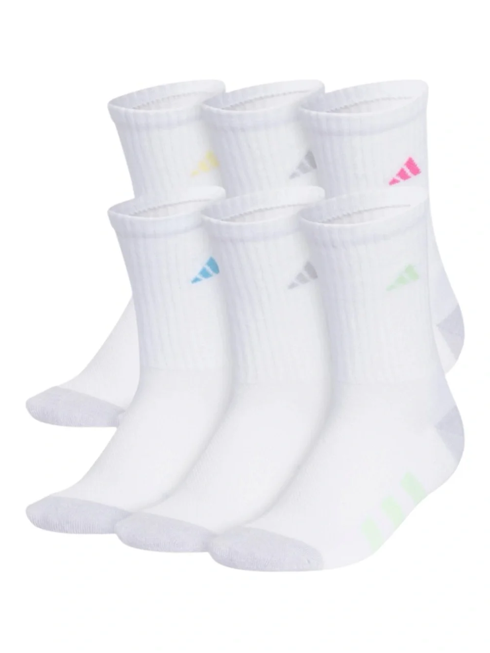 NWT Adidas Girls' Cushioned Crew Socks - 6PK Large - SZ - 5Y-7Y - WN 6.5-8.5